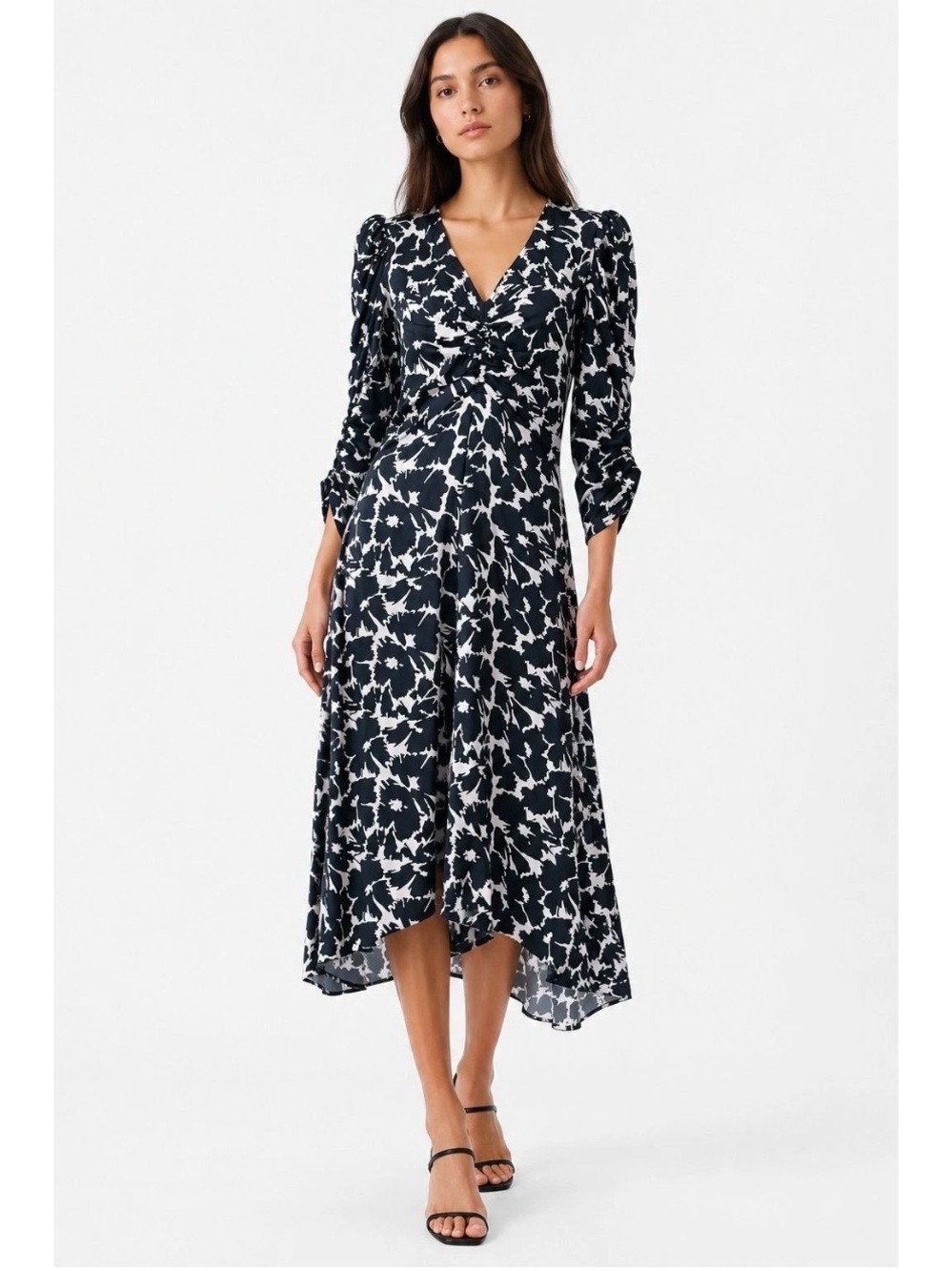 Gap Elegant Classic Wedding Guest Ruched Midi Dress Womens S Black White